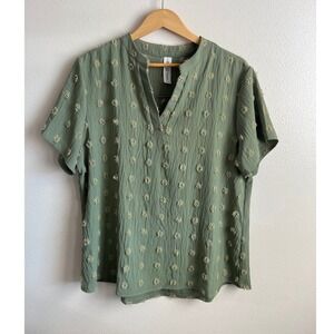B Brand Army Green Blouse XL Women's Short Sleeve Casual Top‎